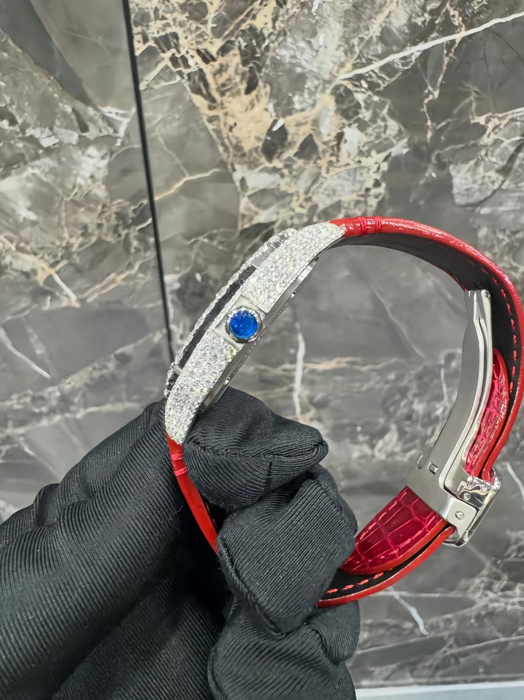 1:1 Red Iced Out Skeleton Wrist Bling