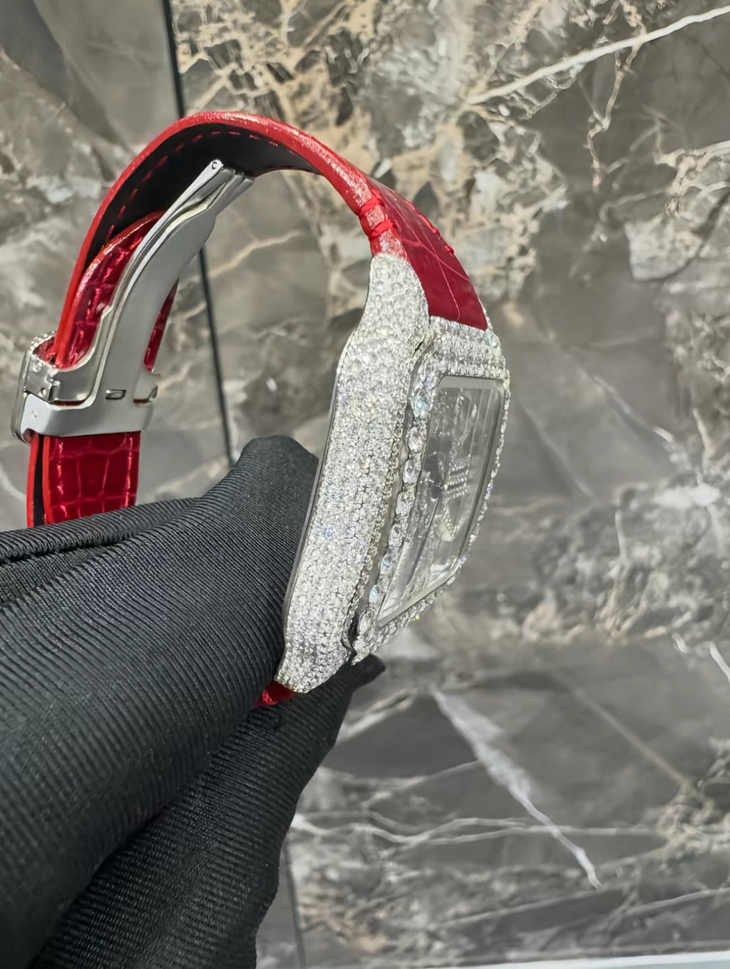 1:1 Red Iced Out Skeleton Wrist Bling