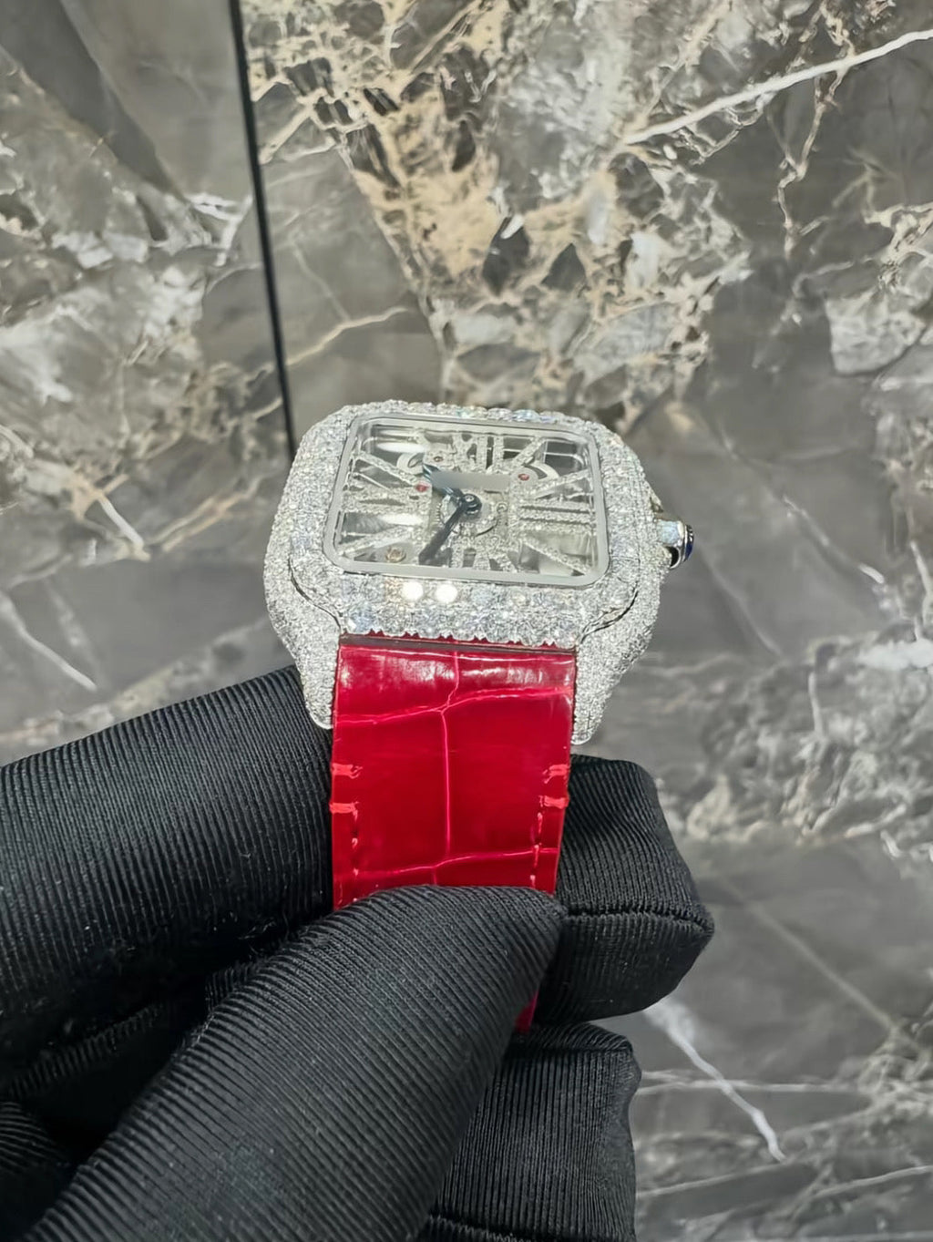 1:1 Red Iced Out Skeleton Wrist Bling
