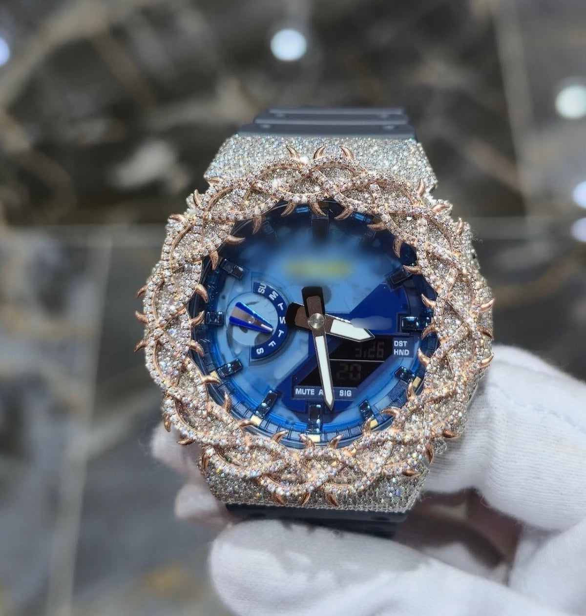 1:1 Iced Out Blue Face Thorn Shocker Wrist Bling